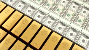 Sztabki złota i dolary